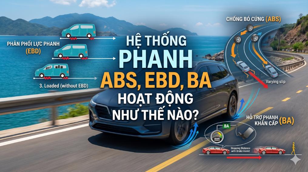 Hệ thống phanh ABS, EBD, BA hoạt động như thế nào?