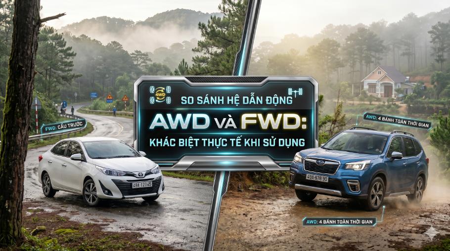 So sánh hệ dẫn động AWD và FWD: Khác biệt thực tế khi sử dụng