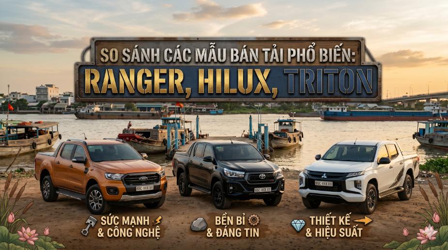 So sánh xe bán tải phổ biến: Ranger, Hilux, Triton – Chọn “chiến binh” nào cho cả công việc lẫn gia đình?